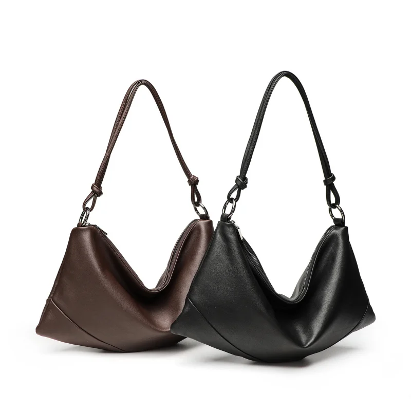 Genuine Leather Women's Bag Unique Design Large Capacity Tote Original New Pure Color Handbag Shoulder Crossbody Bag