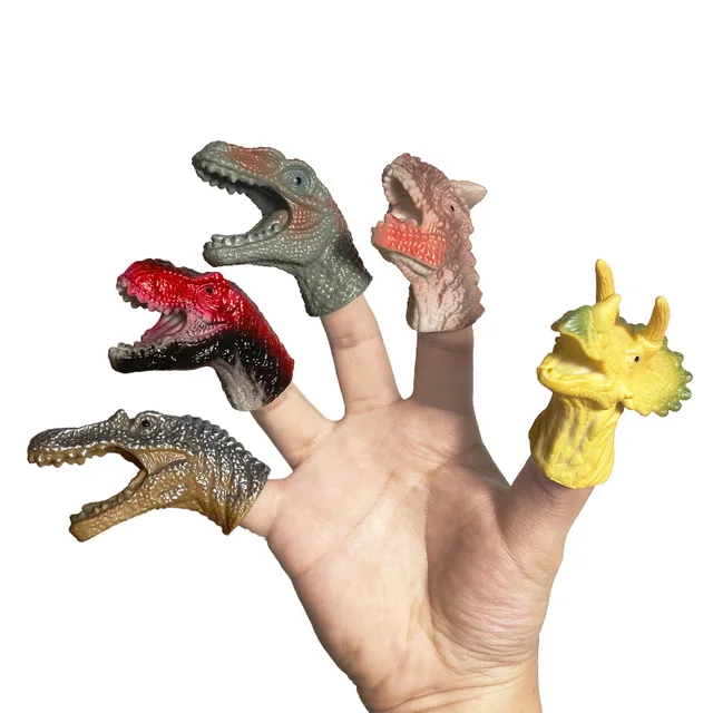 5pcs Finger Dinosaur Puppet Toys Battle Role Play Toy Velociraptor Mini Hand Animal Model Doll Soft Rubber Gloves Gifts for Boys 2