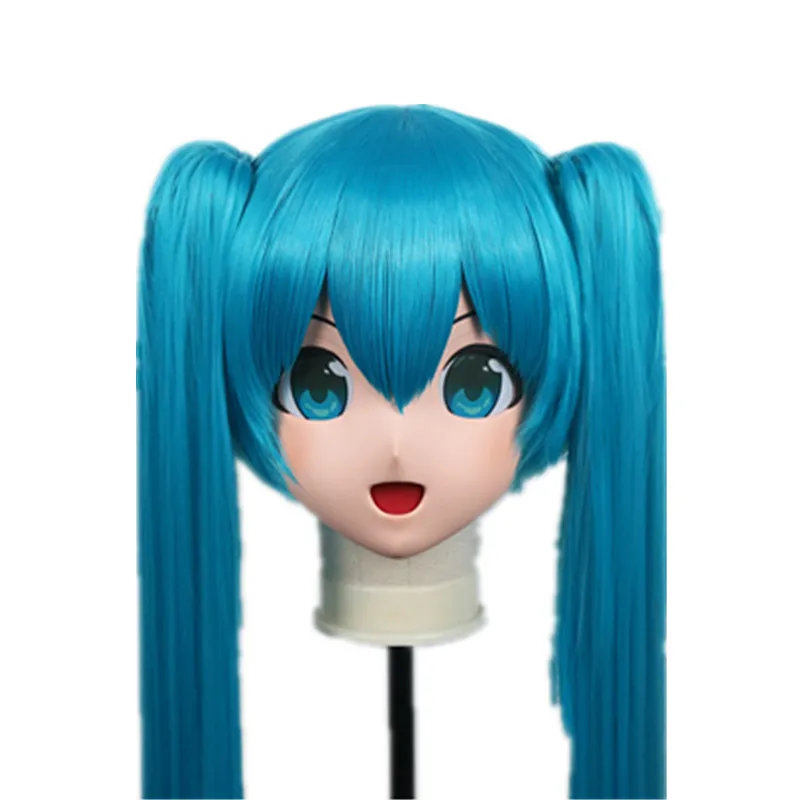 

(B86) Customized Lifesize Mask Crossdressing with Backshell Silicone Anime Kigurumi Mask Cosplay with Blue Wig Ponytail