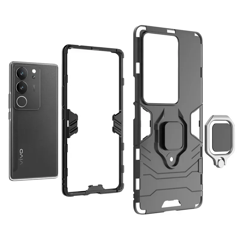 For Vivo V29 Pro Case Shockproof Armor PC + Silicone Vivo V25E V27E V29E V25 V27 V29 Pro Cover Stand Protective Phone Back Cover