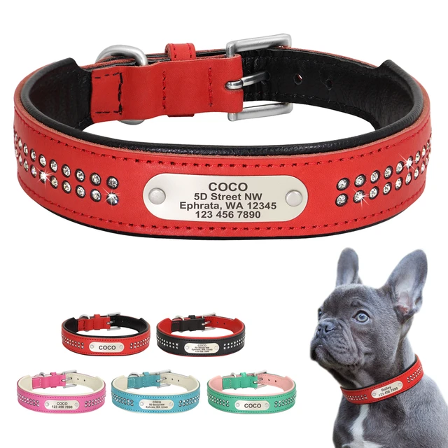 Personalized Leather Dog Collar Custom Rhinestone Dogs Collars Adjustable Pet  Necklace For Small Medium Large Dogs Free Engraved - AliExpress