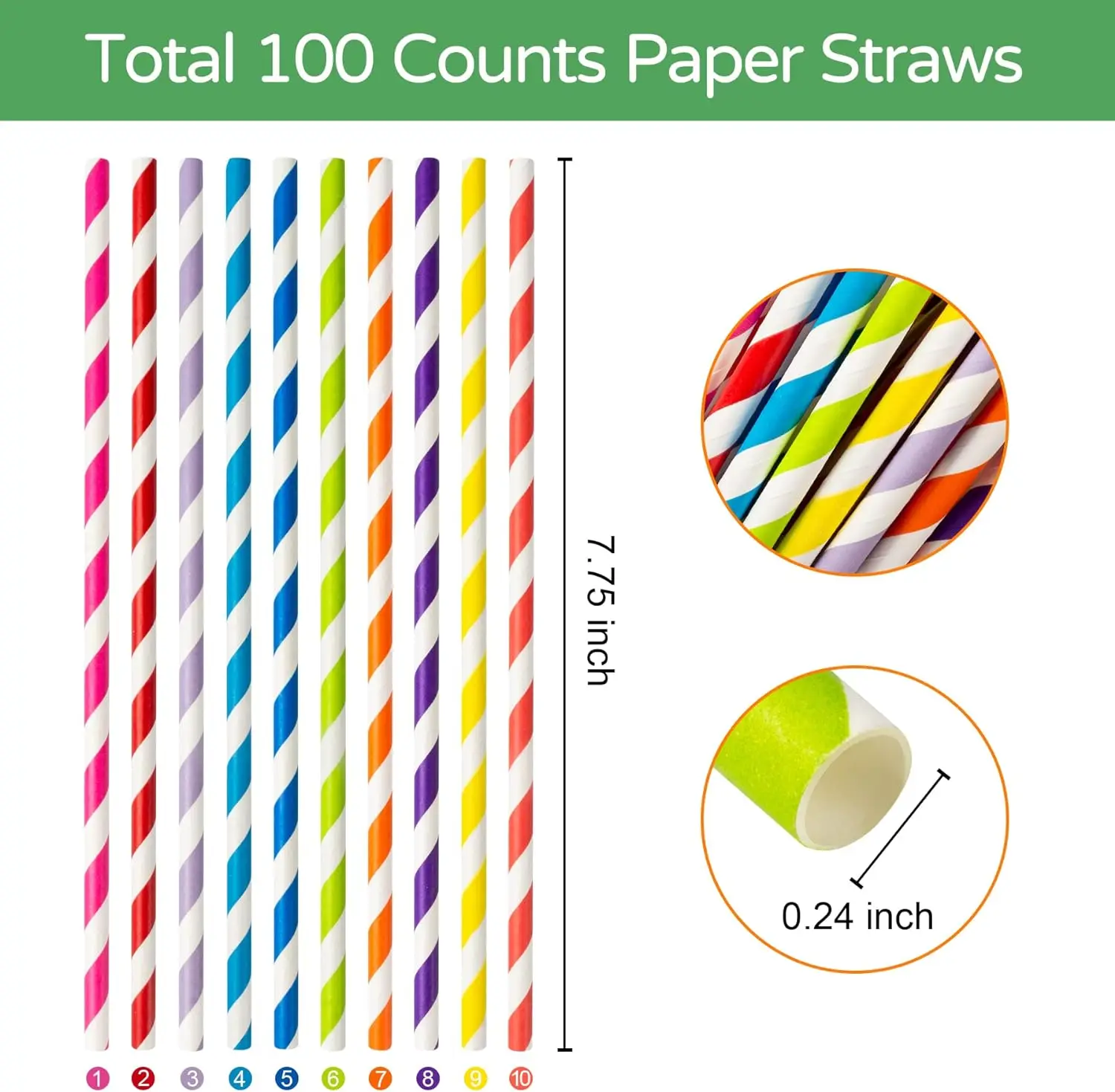 Mix Color Paper Straws 100PCS Disposable Drinking Straws Bulk 6*197mm Decoraation Bar for Cocktail Bars Restaurants