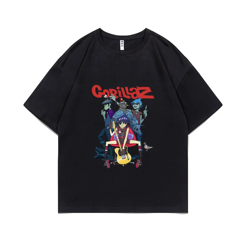

British Virtual Bands Gorillaz Graphic T-shirts Fashion Cartoon Anime Print T Shirts Men Women Hip Hop Rock Gothic Punk Tshirt