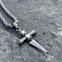 Colliers avec pendentif croix épée en acier inoxydable, chaîne torsadée ou maillons, Hip Hop Punk, ras du cou pour femmes et hommes, bijoux cadeaux 1