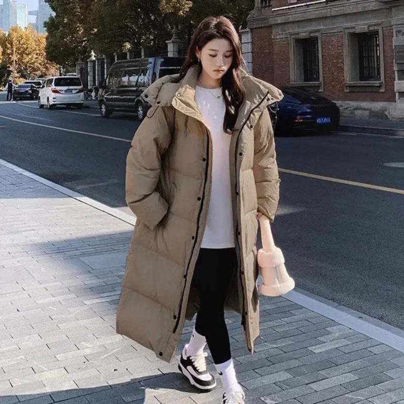 2024 New Women Down Jacket Winter Coat Female Long Parkas Loose Large Size Thick Warm Outwear Fashion Simplicity Hooded Overcoat