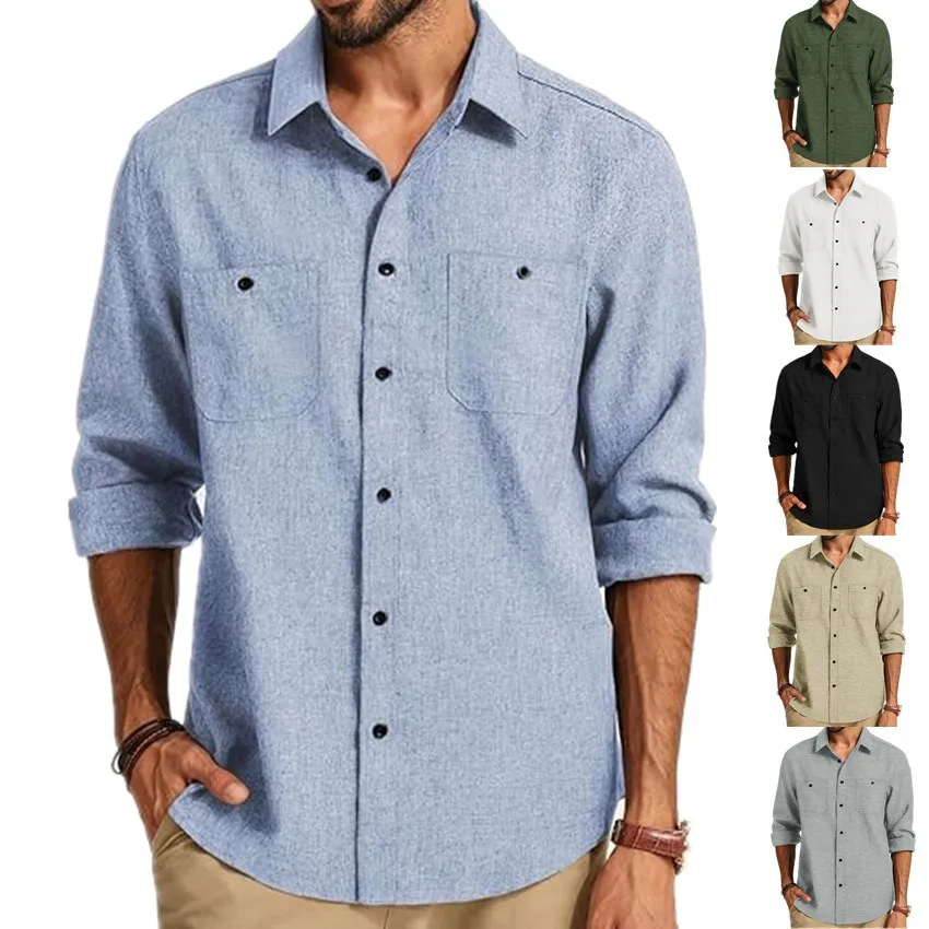 Casual Male Long Sleeve Solid Color Shirt