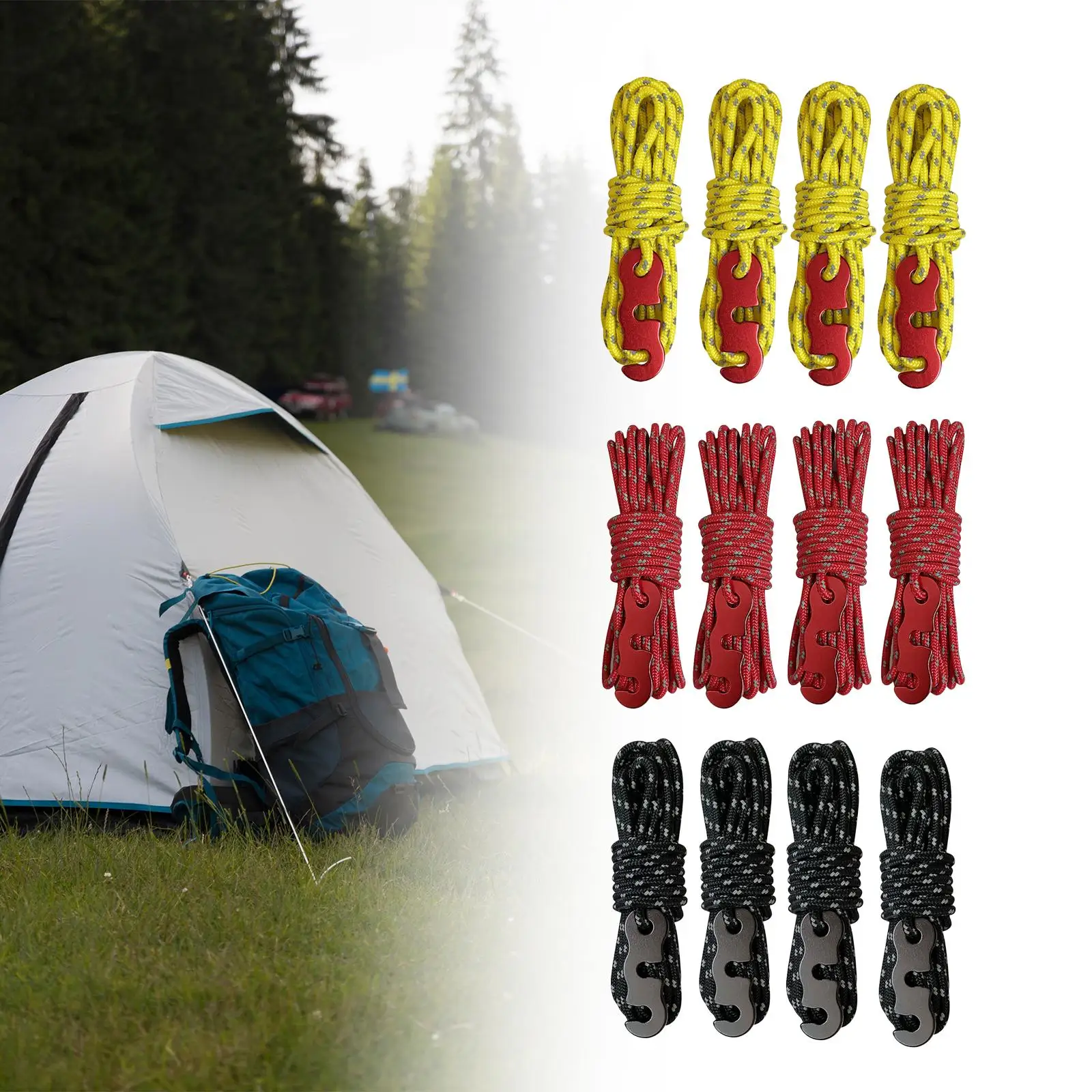 4 Cordes De Tente Réfléchissantes Avec Tendeur - Ø4mm X 4m - Pour Camping, Bâche, Hamac - Sécurité Nuit
