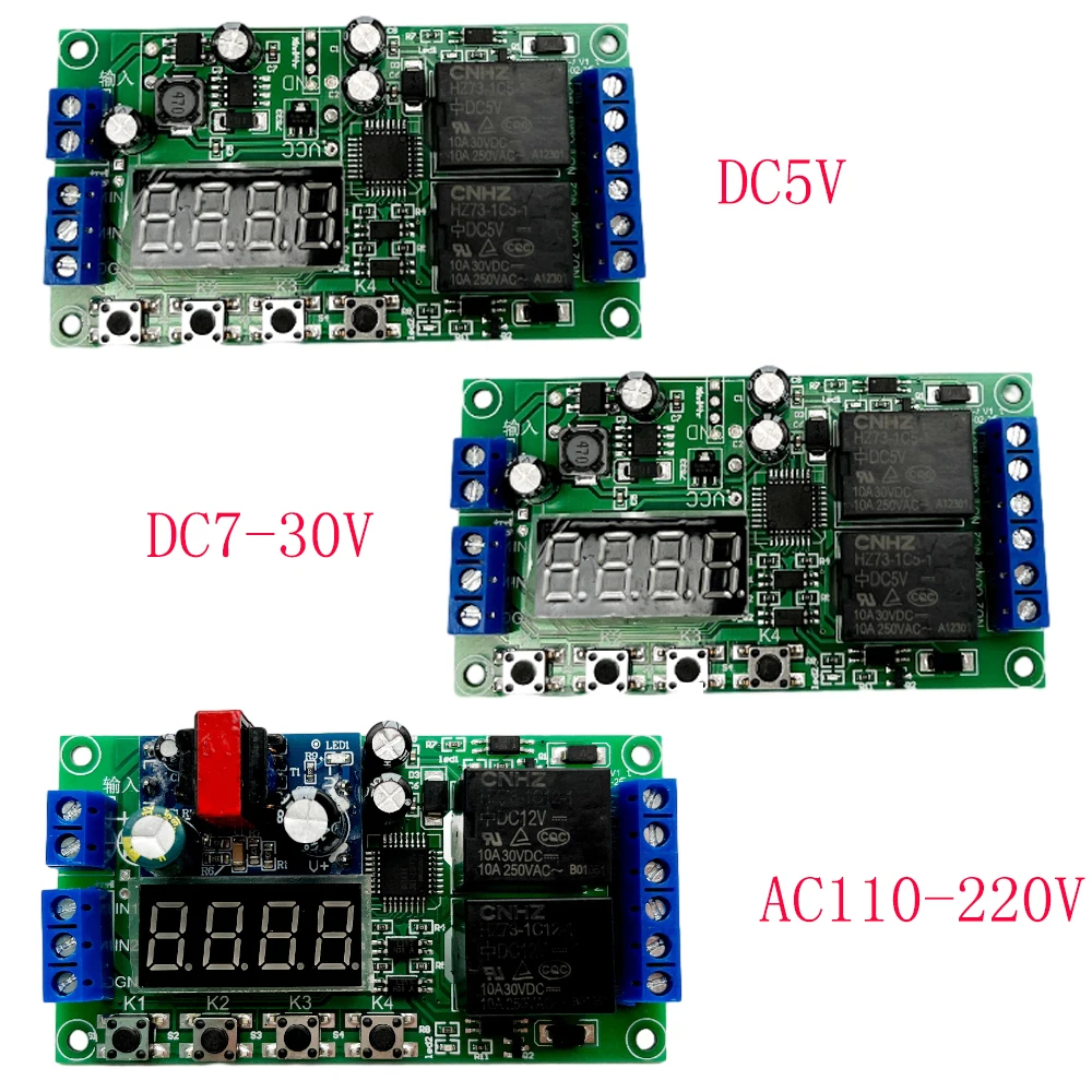 

DC5V/7-30V AC110-220V 6A Adjustable Time Delay Relay Module 2 Way LED Digital Timming Relay Pulse Cycle Power Off Timing Relay