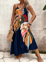 Summer new plant print casual versatile plus size women's suspender dress for beach wear - Image 4