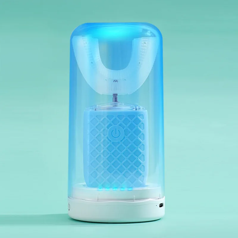 thumbnail image 1 of Cepillo de dientes eléctrico sónico automático en forma de U de 360°, recargable para adultos y niños, cepillo de dientes de silicona, temporizador inteligente, luz azul IPX7, 1 of 5