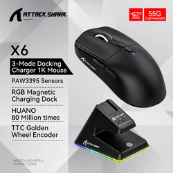 Shark X6 Tri-Mode RGB Gaming Mouse with Magnetic Charging Base (X6 Black)
