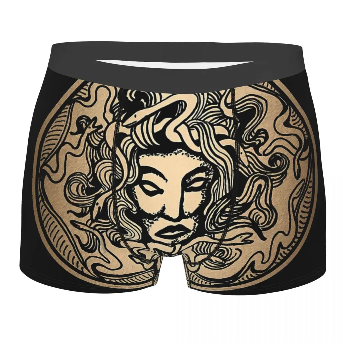 Gold Gorgoneion Ancient Greek Mythological Figures Amulet Throw Underpants Breathbale Panties Male Underwear Print Shorts