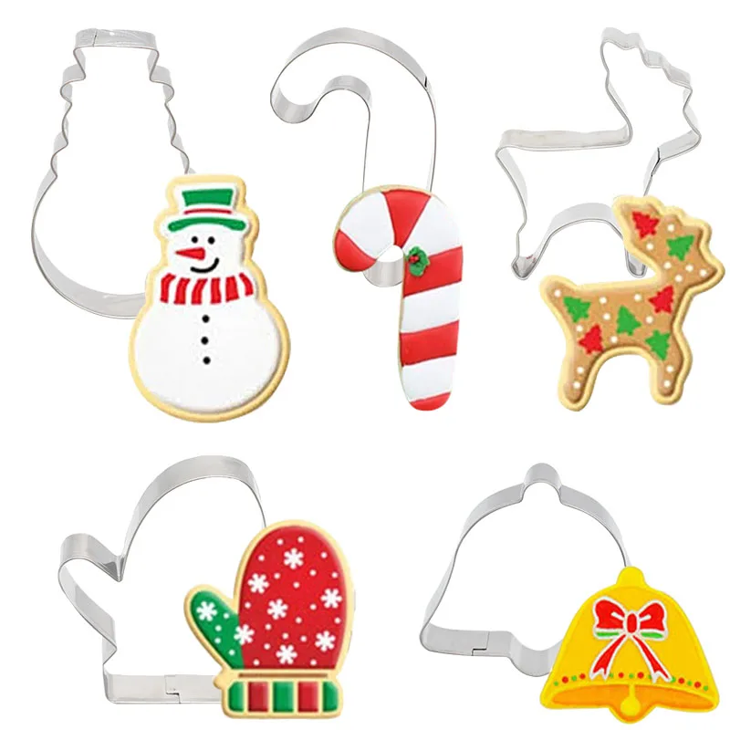 5Pcs Christmas Cookie Cutter Set Gingerbread Man Xmas Tree Biscuit Mold Stamp 2024 Christmas Party New Year Baking Accessories