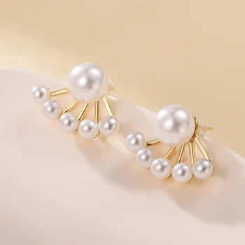 925 Silver Needle Korean Fashion Back Hanging Pearl Earrings For Women Jewelry 2025 Trending Luxury Fan-shaped Stud Earrings New