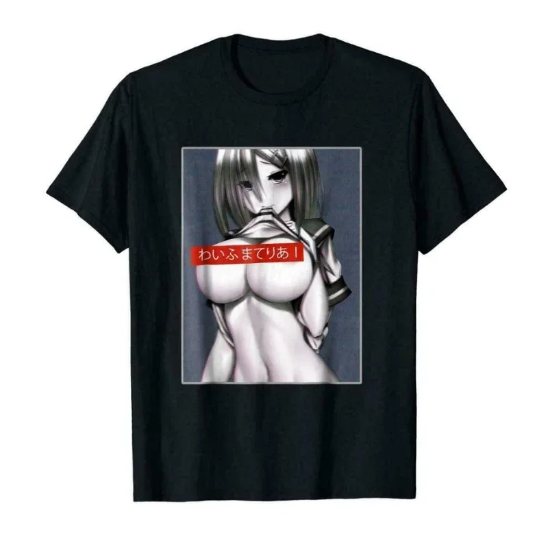 Забавная черная футболка из японского аниме «отаку» с надписью «Hentai Waifu», мультяшная кавайная девушка, графические футболки, мужские подарочные футболки