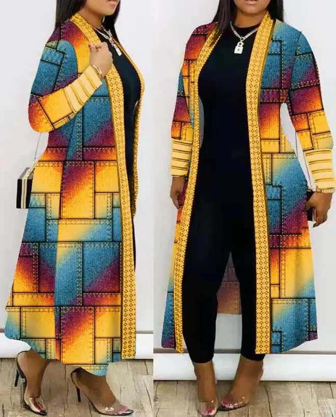 Women's Jacket 2024 Spring Autumn Fashion Gradient Print Casual Long Sleeve Loose Daily Open Front Longline Coat