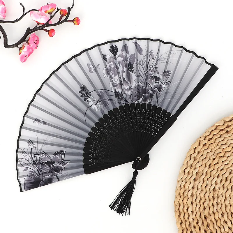 Women's folding paper hand fan, suitable for Chinese fans at parties, bamboo folding fan, suitable for weddings and decorations