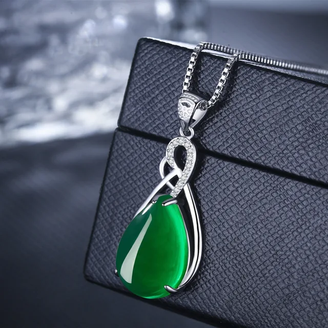 2021 New Fashion Natural Emerald S925 Sterling Silver Women Necklace Pendant Gemstone Collarbone Fine Jewelry Jade Bizuteria