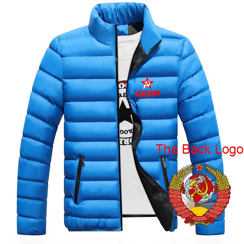 USSR Soviet Union 2023 Men's keep Warm Casual Outwear CCCP Russian Solid Color Stand Collar Windbreak Cotton Padded Jacket Tops
