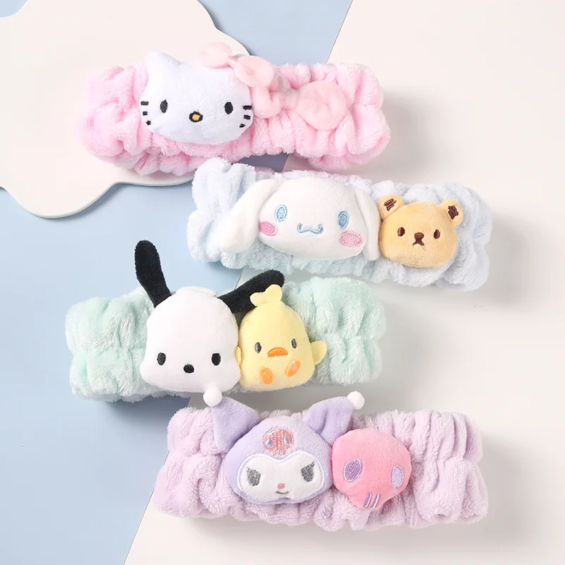 

Kawaii Hello Kittys Hairbands Sanrios Anime Kuromi Melody Pochacco Elastic Wash Face Headband Waterproof Girls Hair Accessories