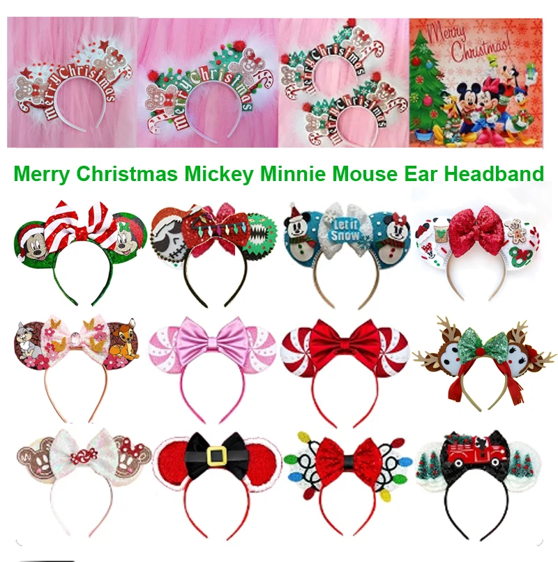 Hair Accessories Merry Christmas Mickey Minnie Mouse Ear Headband Girl For Women Candy Cane Hairband Kids Xmas Headwear