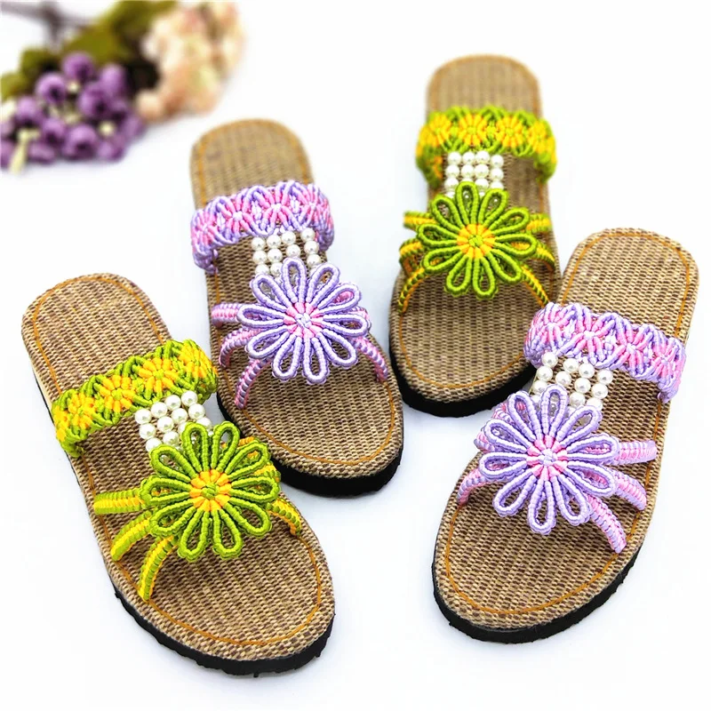 

Wholesale summer women's slippers, sloping heels, indoor and outdoor home handmade crochet and knotted materials