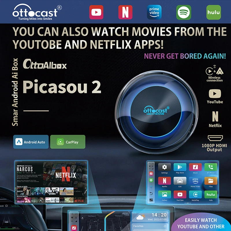 OTTOCAST PICASOU 2 CarPlay AI Box Wireless Android Auto HDMI