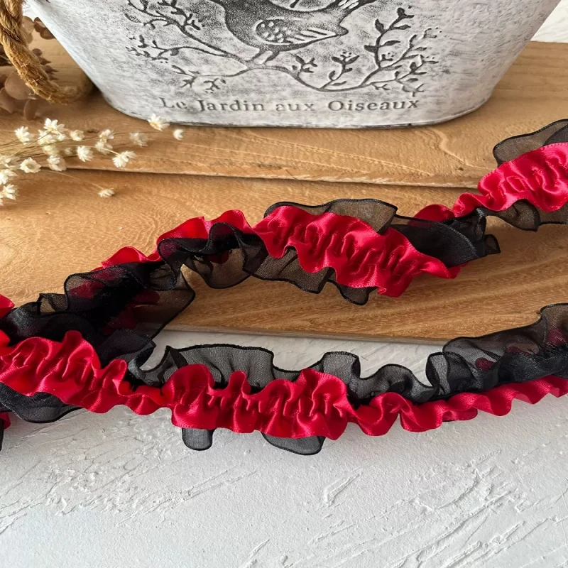 1 미터 블랙 레드 레이스 레이스 시리즈 리본 액세서리 수제 Diy 모자 스커트 밑단 의류 액세서리 Pleated Ruffles Wide
