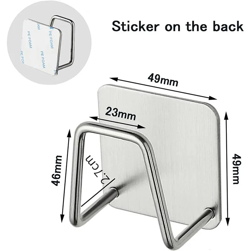 1/2Pcs Sponge Holder Sink Caddy SUS304 Stainless Steel Strong Adhesive Hook Storage Holder Waterproof Rustproof Hook for Kitchen 2