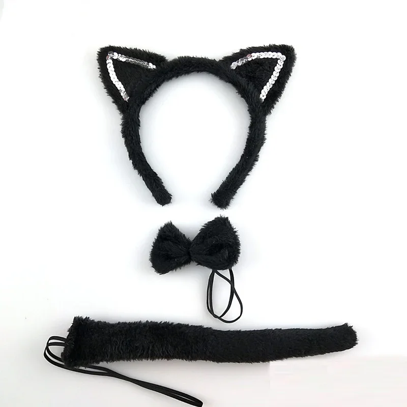 Girl Kids Party Black White Pink Cat Ear Headband Paw Tail Tie Birthday Gift Anime Christmas Costume Cosplay New Year hair accessories anime cosplay props animal cosplay costume