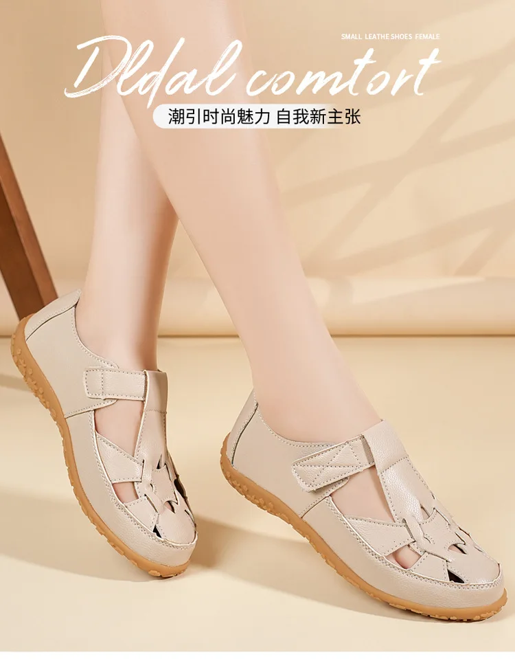 Neue geflochtene Riemchensandalen für Damen, atmungsaktive Loafer-Schuhe mit Aussparungen, lässige flache Lederschuhe für Damen – Detail 3