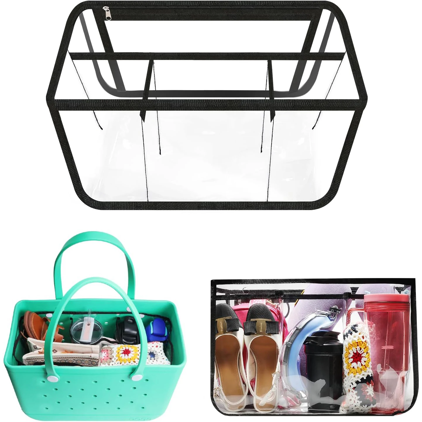 Clear Beach Bag Organizer Compatible with Bogg Bag X Large Size, Transparent Insert Divider Liner for XL Bogg Bag Accessories
