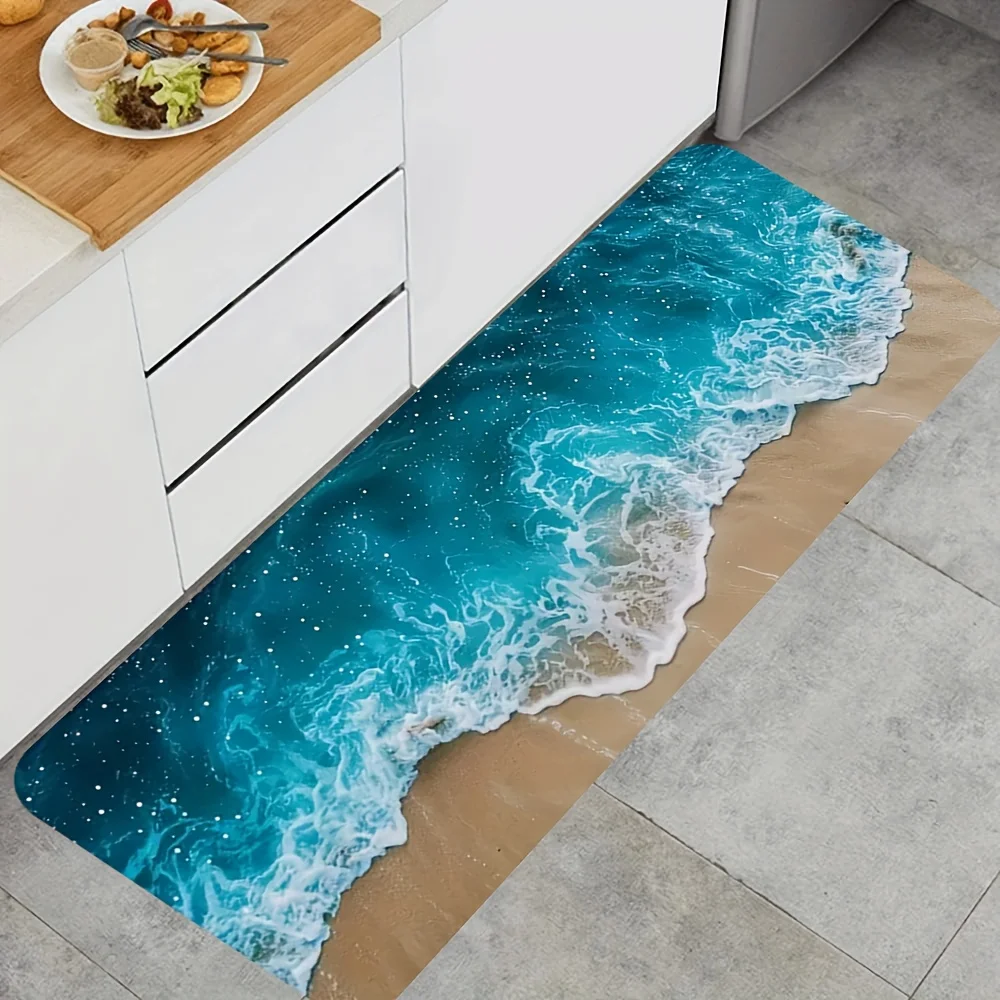 Summer Beach Wave Non-Slip Kitchen and Bathroom Rug - Decorative Floormat for Hallway and Balcony