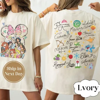 Disney Princess Shirt Watercolor Magic Castle Princess T-shirt  Princess Signature Sketch Sweatshirt Disneyland Family Trip Tees 1