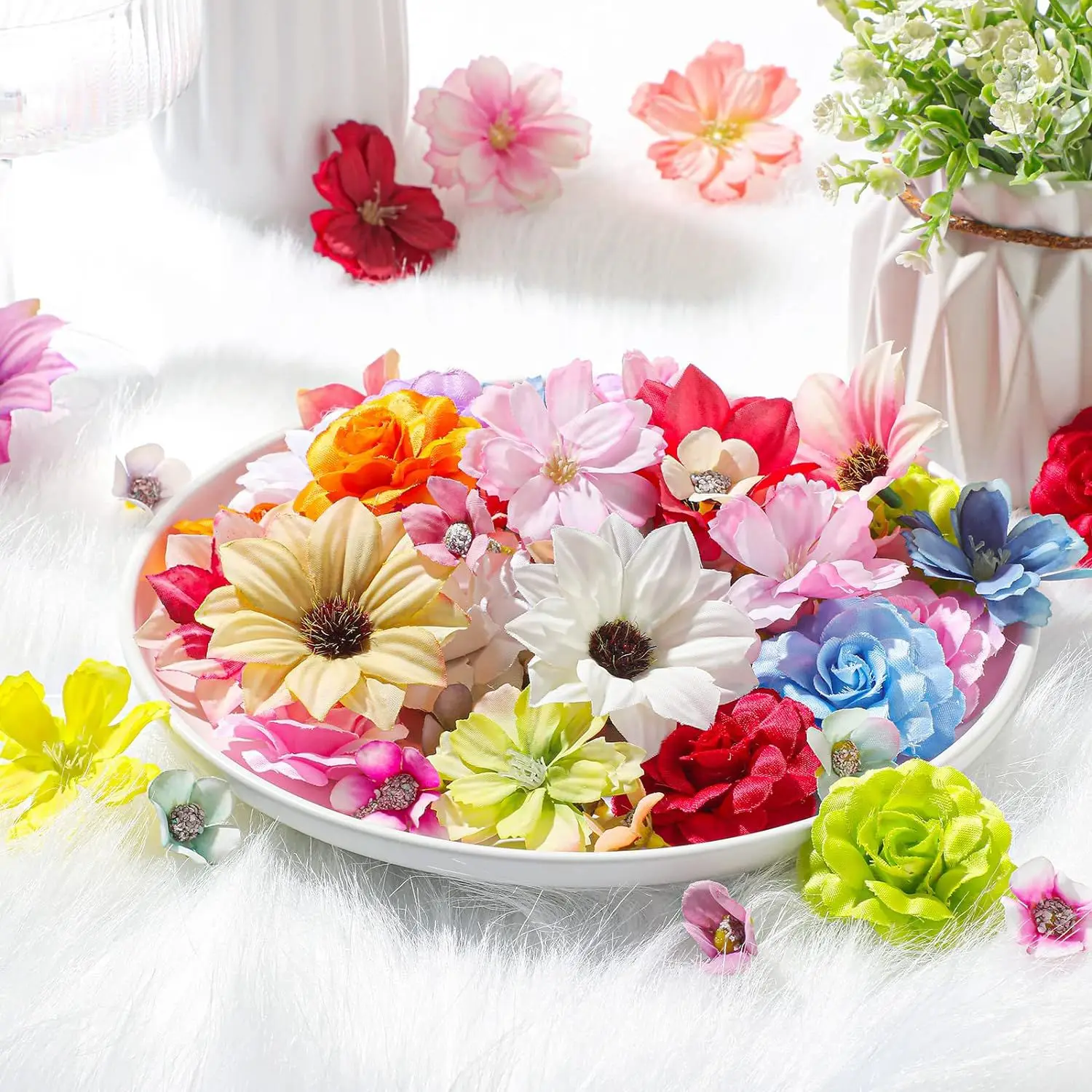 50pcs zufällige Farbmischung künstliche Blumen Rose gefälschte Blumen Wohnkultur Hochzeits dekoration Kuchen Ornament Geschenk Handwerk Zubehör – Detail 2