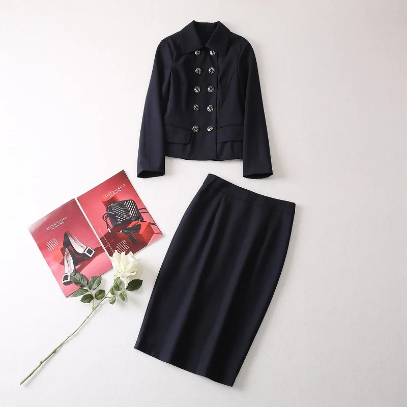 

Top Quality Women's Set 2023 Spring Blazer Set Female Button Deco Long Sleeve Blazer Suits+Midi Pencil Skirt Sets & Suits Work