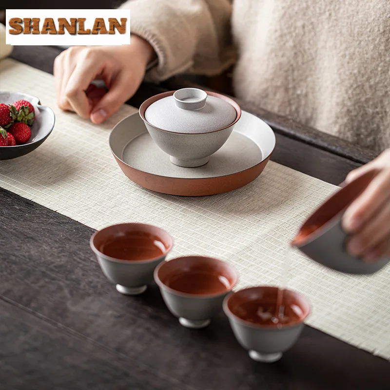 100ml Handmade Coarse Pottery Anti Scalding Gaiwan Antique Tea Tureen Household Tea Making Cover Bowl Chinese Set Ornaments