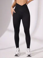 Solid Color Front Cross Waist Sports Pants Elastic Breathable Yoga Pants Suitable For Gym Exercise And Daily Wear Plus Size Pant - Image 3