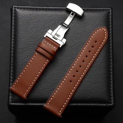 Premium Leather Watch Band with Butterfly Clasp - Quick Release Strap - Black Buckle (Brown)