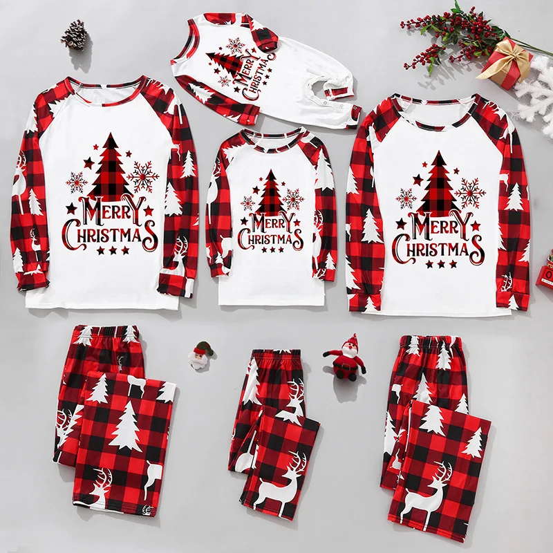 Christmas Family Matching Outfits Mom Dad Kids 2 Pieces Pajamas Set Baby Rompers Casual Loose Sleepwear Xmas Family Look Pyjamas