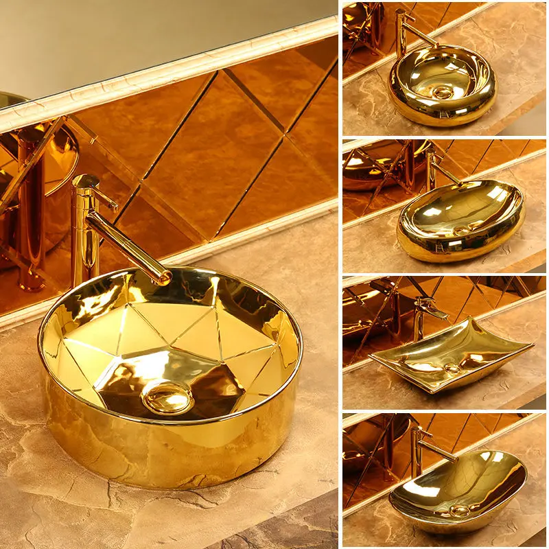 

Gold Table Basin Ceramic Art Basin Silver Wash Basin European Style Bathroom Inter-Platform Basin Electroplating Basin Washbasin