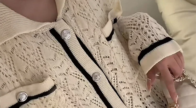 Spring Autumn Maternity Knit Jacket Long Sleeve Turn-down Collar Single-breasted Hollow Out Knitted Coat Pregnancy Loose Outwear