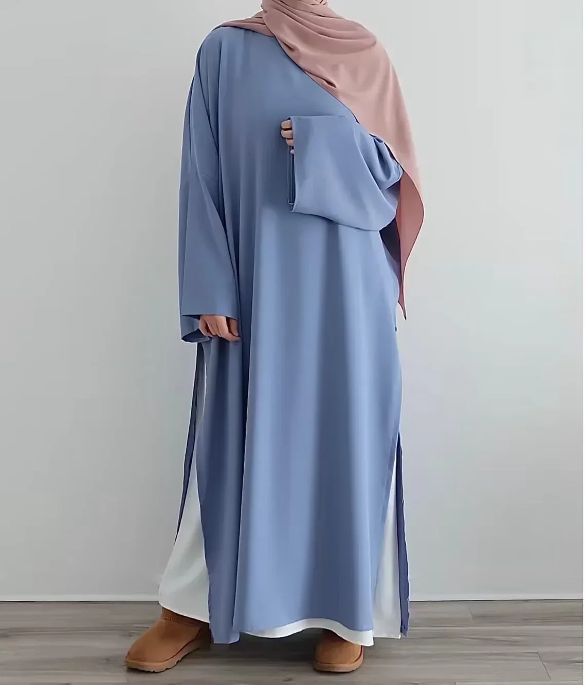 Muslim Abaya 2 Piece Set Dubai Turkish White Under Dress for Abaya Women African Ramadan Eid Islamic Clothing Loose Kaftan Robe