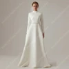 Boho Satin Fabric Women Wedding Dresses Pretty Long Sleeves Gowns Minimalist Style Mopping Length A-Line Party Robes Customized 3