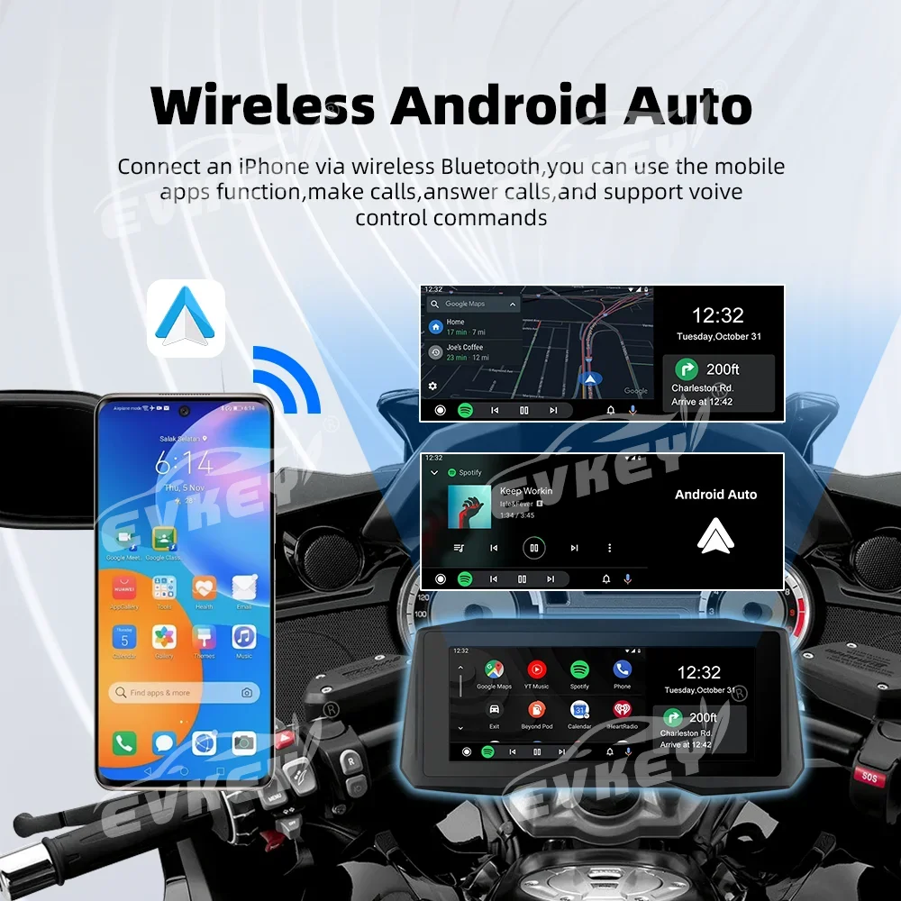 Ekvey 7Inch Motorfiets Carplay Navigatie Draadloze Carplay Android Auto Airplay Scherm Draagbare Motorfiets Monitor