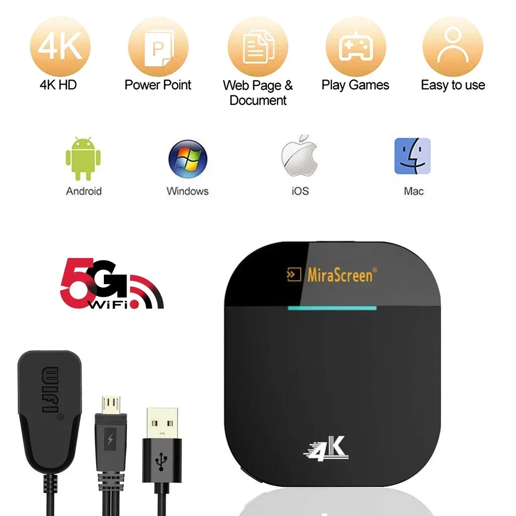 Mirascreen Wireless HDMI-compatible 2.4G 5G 4K Dongle TV Stick Miracast Airplay Receiver Wifi Dongle Mirror Screen For HDTV