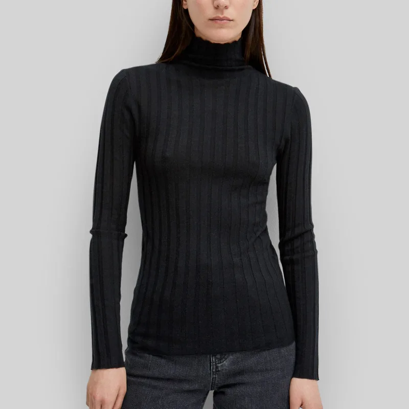 

T0te-High Neck Knitted Bottoming Shirt for Women, Spring and Fall Pullover, Slim Top, Temperament Commuting, Female Sweater
