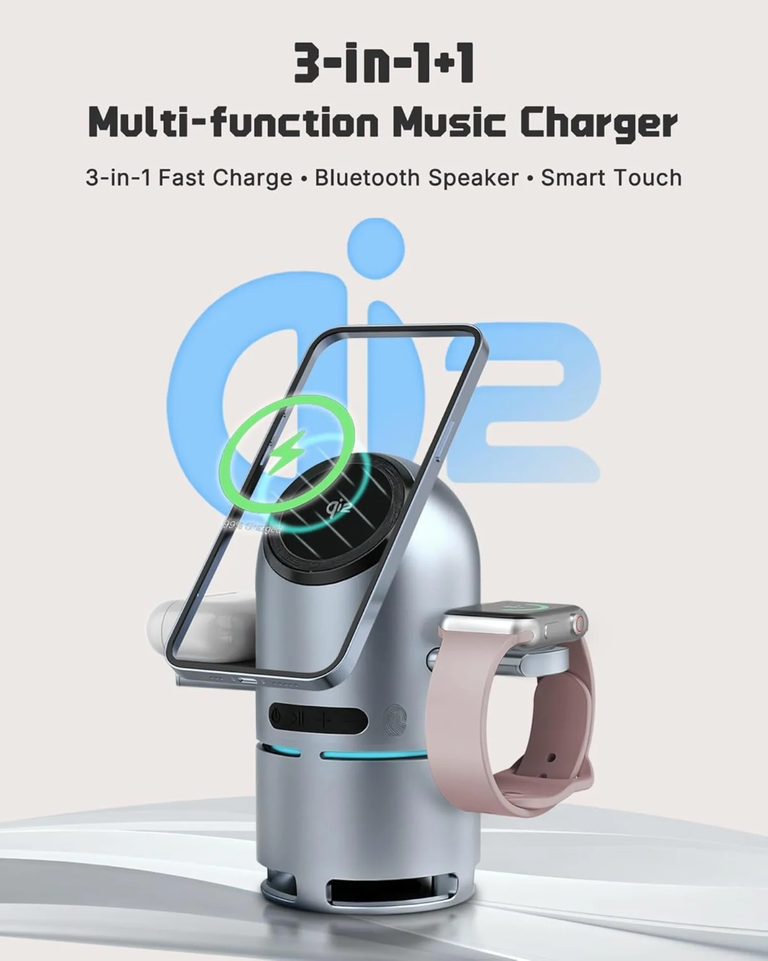 qi2 15W Magnetic Wireless Charger 3 in 1 Charge Stand With Bluetooth Sperker For iPhone 17~12 Apple Watch Airpods Fast Charging