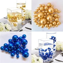 50 Pcs Vase Filler Pearls No Hole Gloss Pearl Mix Sizes for Vase Home Party Wedding Table Decor Includes Transparent Water Gels