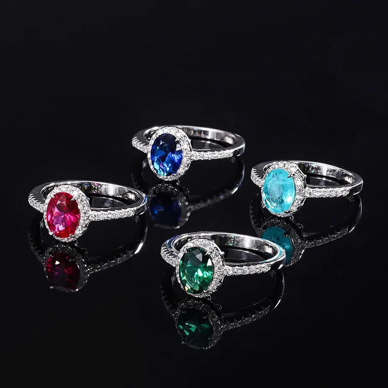 

2024 New S925 Sterling Silver Main Stone 6*8mm Paraiba Ruby Ring For Women High Quality CZ Vintage Jewelry Party Wedding Gift